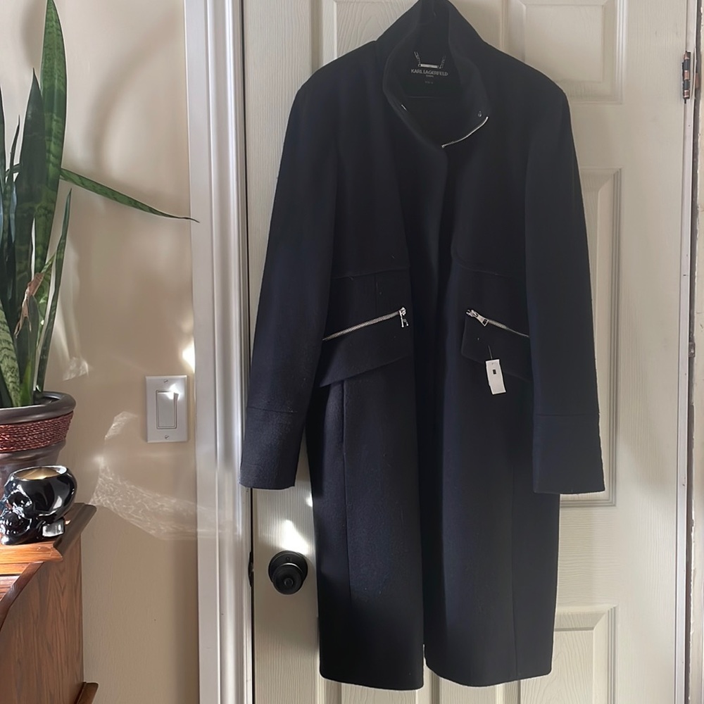 NEW with flaw, Karl Lagerfield black wool blend winter coat
